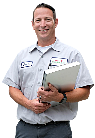 LifeSource technician holding a clipboard